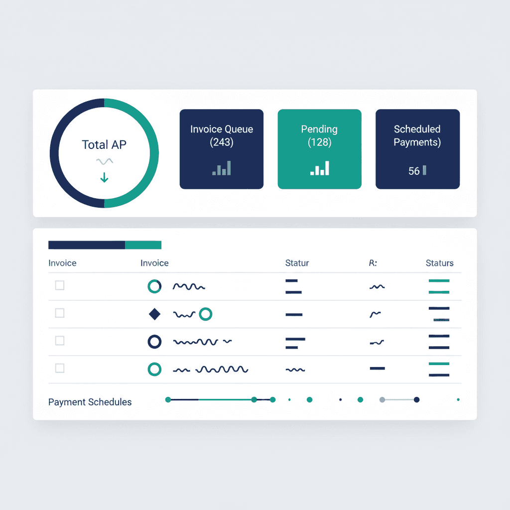 AP automation software dashboard showing invoice processing metrics